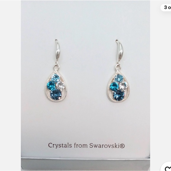 Swarovski Silvertone Shades of Blue Crystals Earrings/NWT - Picture 2 of 12
